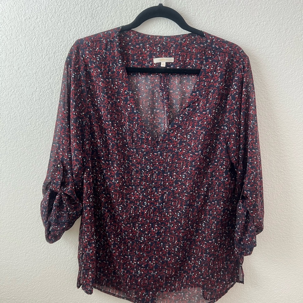 Matty M Red V-Neck Cuffed Sleeve Blouse